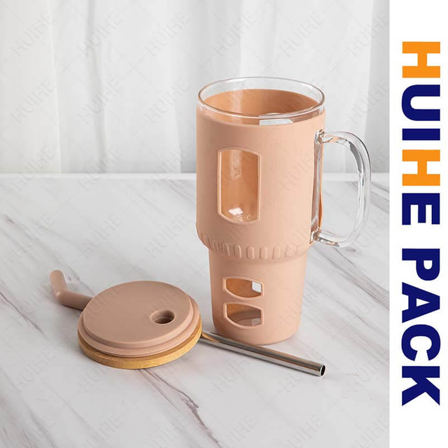 32-Unzen-Wassertrinkflasche aus Borosilikatglas mit Strohhalm und Deckel