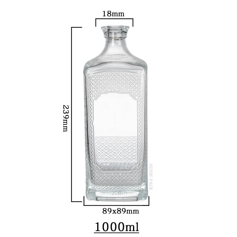 Embossed Square Liquor Bottle capacity Geprägte quadratische Flaschenflasche Kapazität