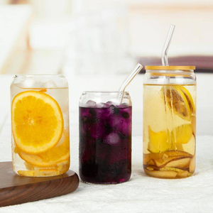 Getr&auml;nke-Schnapsdose aus Cola-Glas mit hohem Borosilikatgehalt, Strohhalm und Deckel