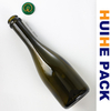 Große 375-ml-Flasche aus grünem Glas mit langem Hals und prickelndem Kronenfinish für Apfelwein
