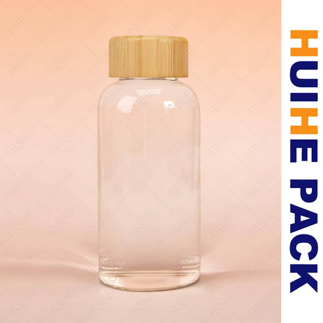 Ma&szlig;geschneiderte Wassertrinkflasche aus klarem Borosilikatglas mit Bambusverschluss