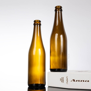 Heißer Verkauf 350 ml Bernstein leere Glasbierflasche mit Kronenmütze