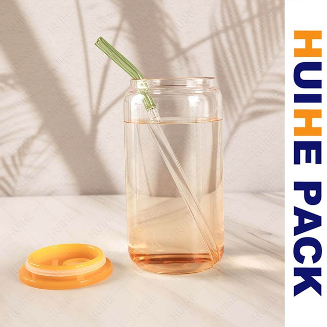 Ma&szlig;geschneiderte Trinkflasche aus Borosilikatglas mit Bambusdeckel und Strohhalm