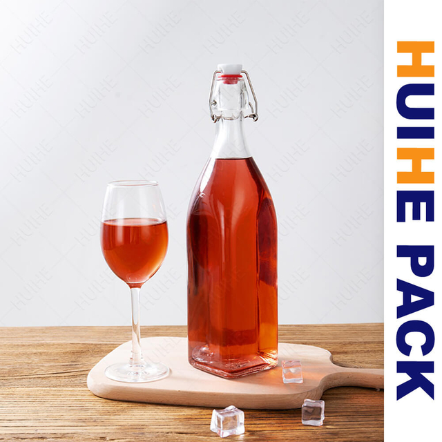 250 ml, 500 ml, 750 ml, quadratische Klarglas-Getr&auml;nkeflasche mit B&uuml;gelverschluss