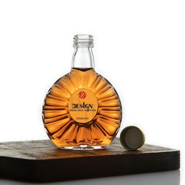 Mini 50 ml flache geriffelte Brandy-Glasflasche