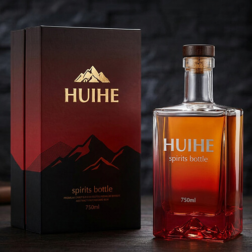 Rote Schnapsflasche mit Schachtel