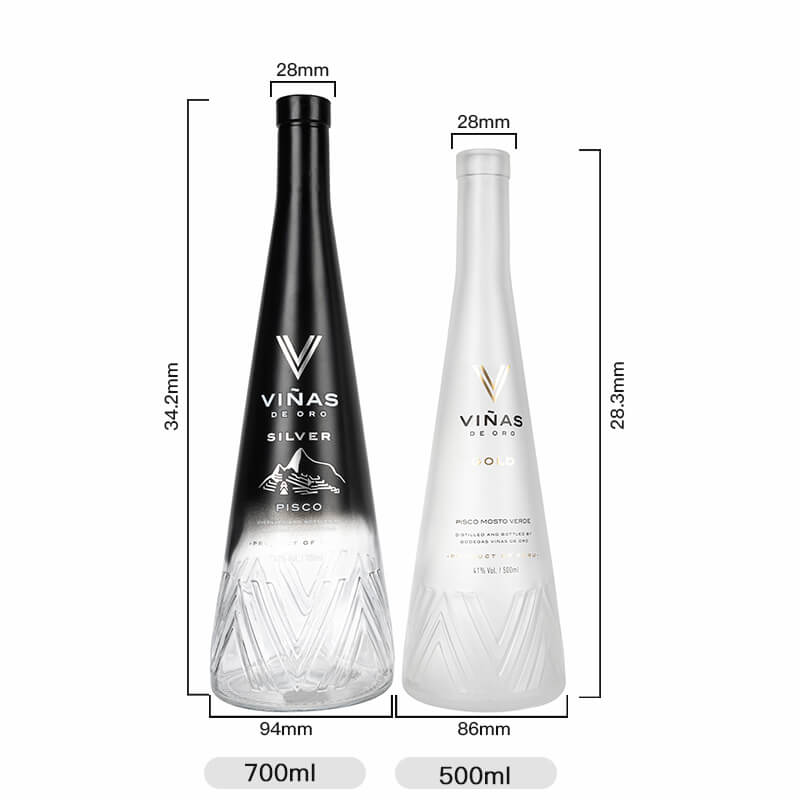 Tapered Neck Spirits Bottle capacity Verjüngter Hals Spirituosenflasche Kapazität