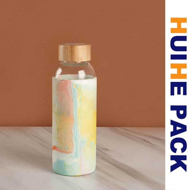 Zylinderf&ouml;rmige Wassertrinkflasche aus Borosilikatglas mit Schraubhals