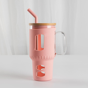 32-Unzen-Wassertrinkflasche aus Borosilikatglas mit Strohhalm und Deckel